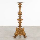 A richly sculptured and gilt wood pedestal. 19th C. (H:125 x D:40 cm)
