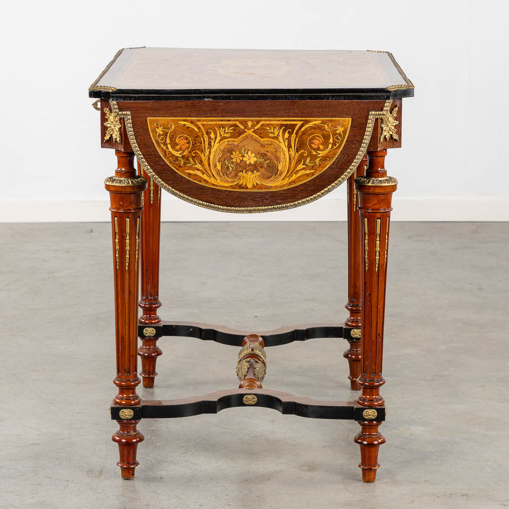 A side table/play table, marquetry inlay and mounted with bronze. 20th C. (L:57 x W:115 x H:74 cm) - Image 6 of 19