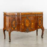 A commode with a marble top, marquetry inlay and mounted with bronze. Louis XVI style. (L:51 x W:131