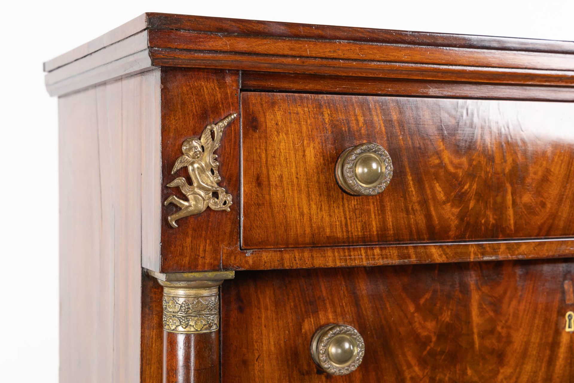 A 6-drawer cabinet, rosewood veneer mounted with bronze. Empire period, 19th C. (L:50 x W:100 x H:15 - Image 9 of 15