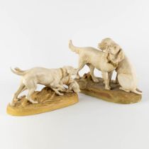 Royal Dux, two figurines with a pair of dogs. (L:19 x W:36 x H:25 cm)