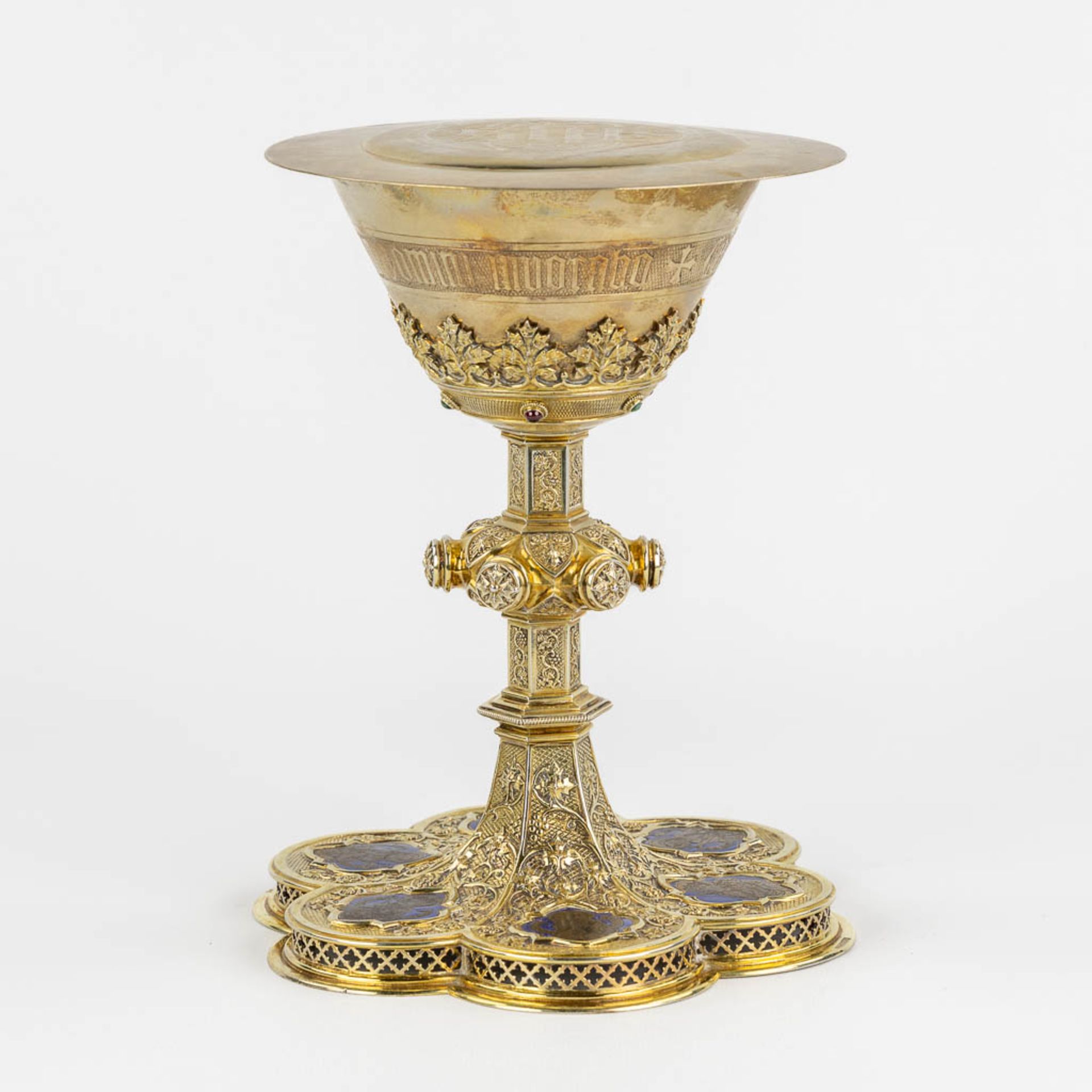 Jean-Baptiste Van Damme, Bruges, a six lobed chalice, gilt silver, Gothic Revival. 19th C. (H:21 x D - Bild 5 aus 22