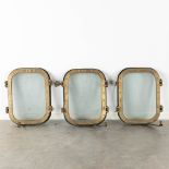 Three square portholes. Bronze with glass, Marked Beklawatt. (W:50 x H:62 cm)