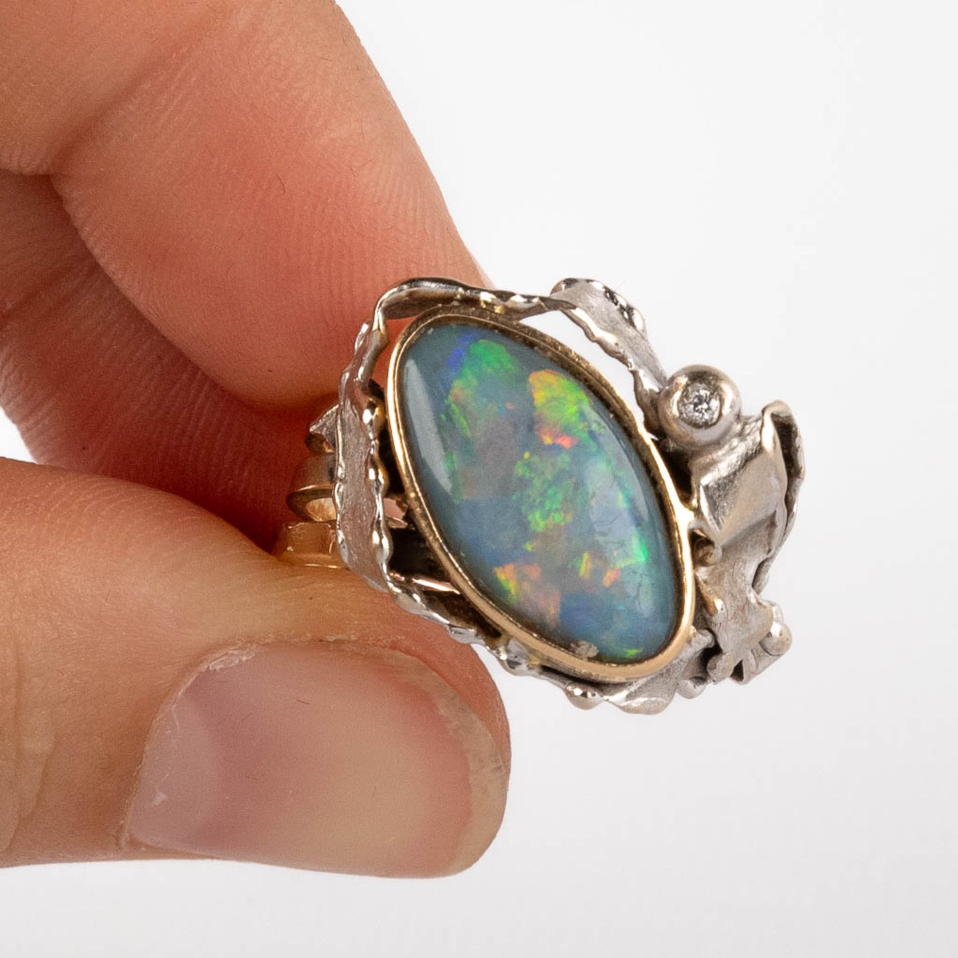 Aldighieri Gioielli, a ring with opal and old-cut diamond, 18ct yellow gold. Ring size 55. 8,8g. - Image 10 of 12