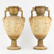 Ernst WAHLISS (1836-1900) 'Pair of Neoclassical Vases' glazed faience. (H:46 x D:24 cm)