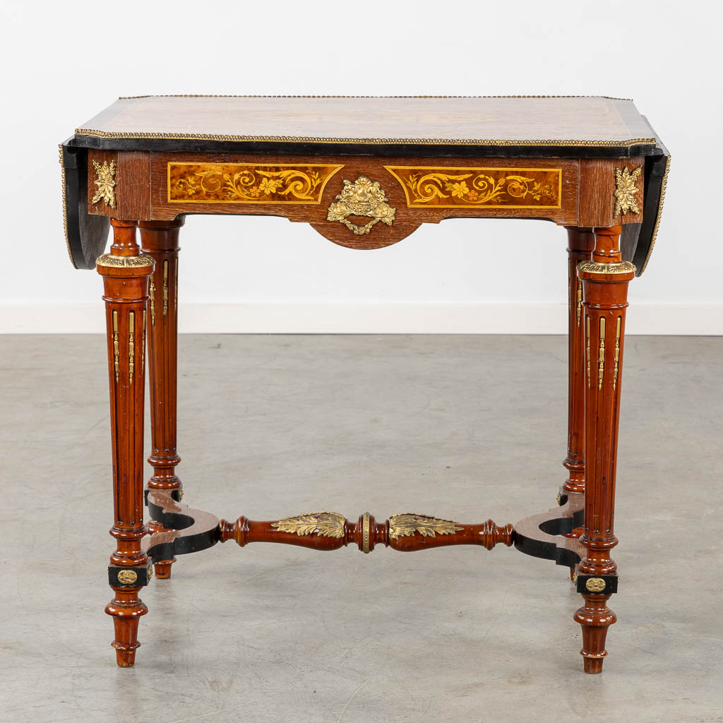 A side table/play table, marquetry inlay and mounted with bronze. 20th C. (L:57 x W:115 x H:74 cm) - Image 7 of 19