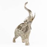 A large figurine of an elephant, silver-plated bronze. (L:28 x W:48 x H:64 cm)