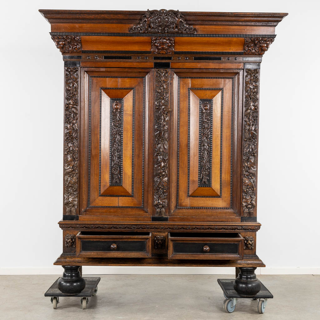 An antique 'Dutch pillow cabinet', ebonised wood, 19th C. (L:74 x W:182 x H:210 cm) - Image 20 of 20