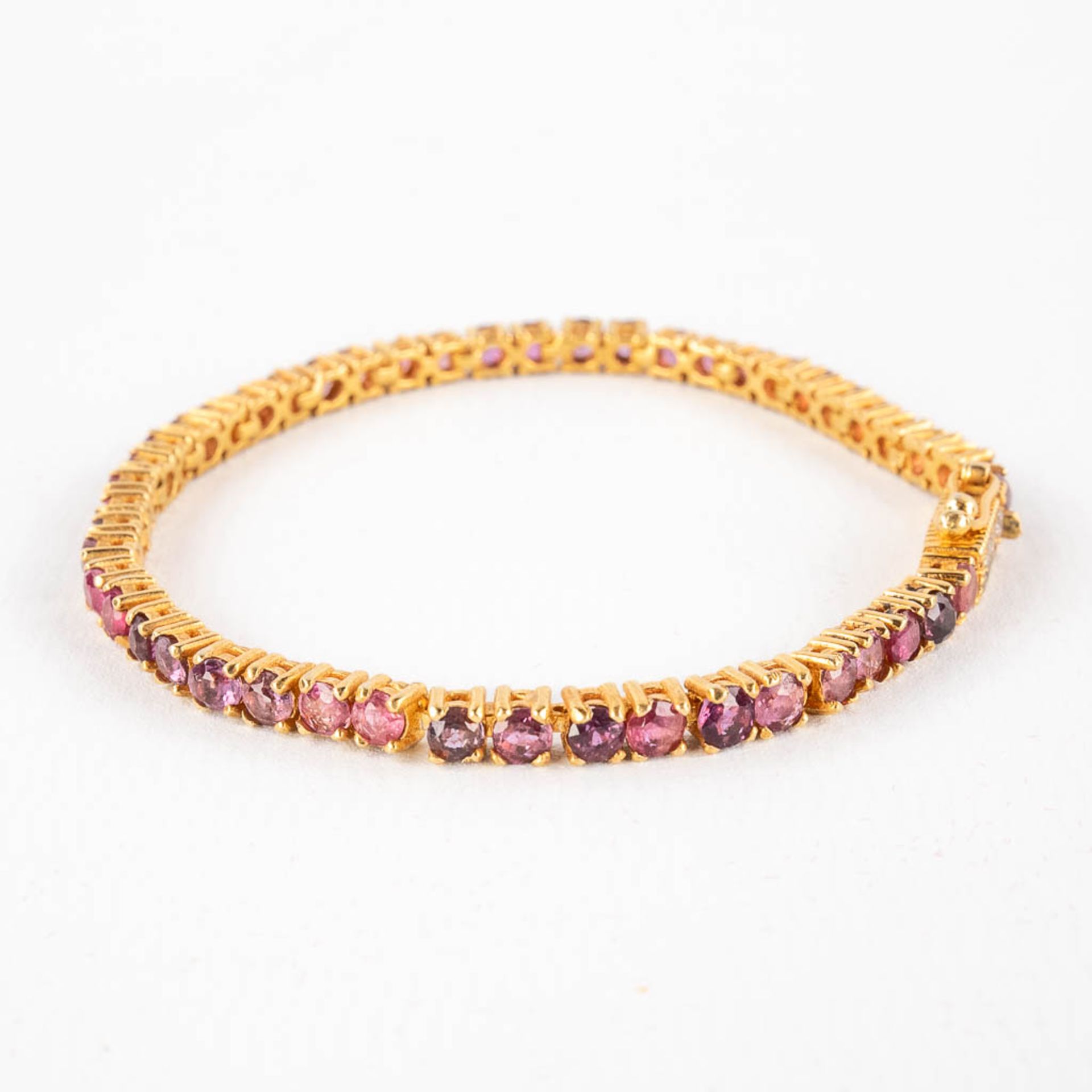 An elegant bracelet, gilt silver mounted with pink 'Tourmaline'. 10,41g. (L:17,8 cm) - Image 8 of 13