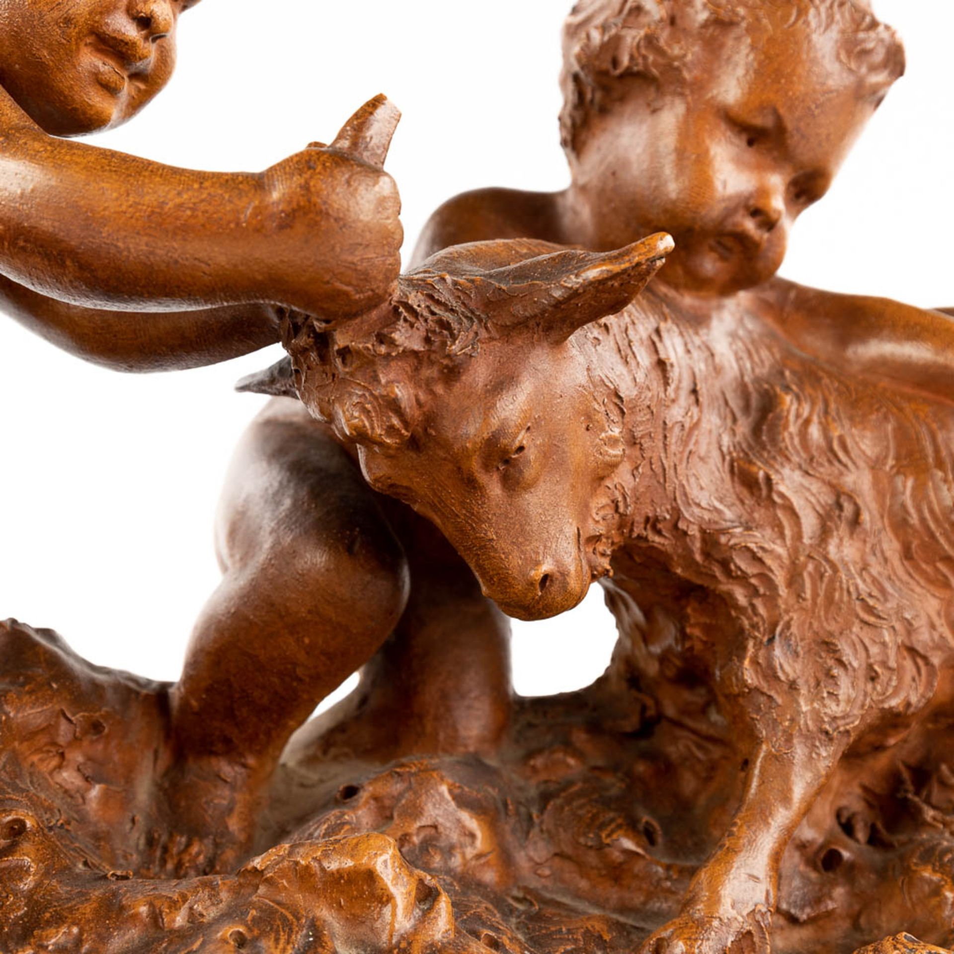 Giuseppe D'ASTE (1881-1945) 'Two satyrs with a goat' patinated terracotta. (L:22 x W:40 x H:28 cm) - Image 10 of 12