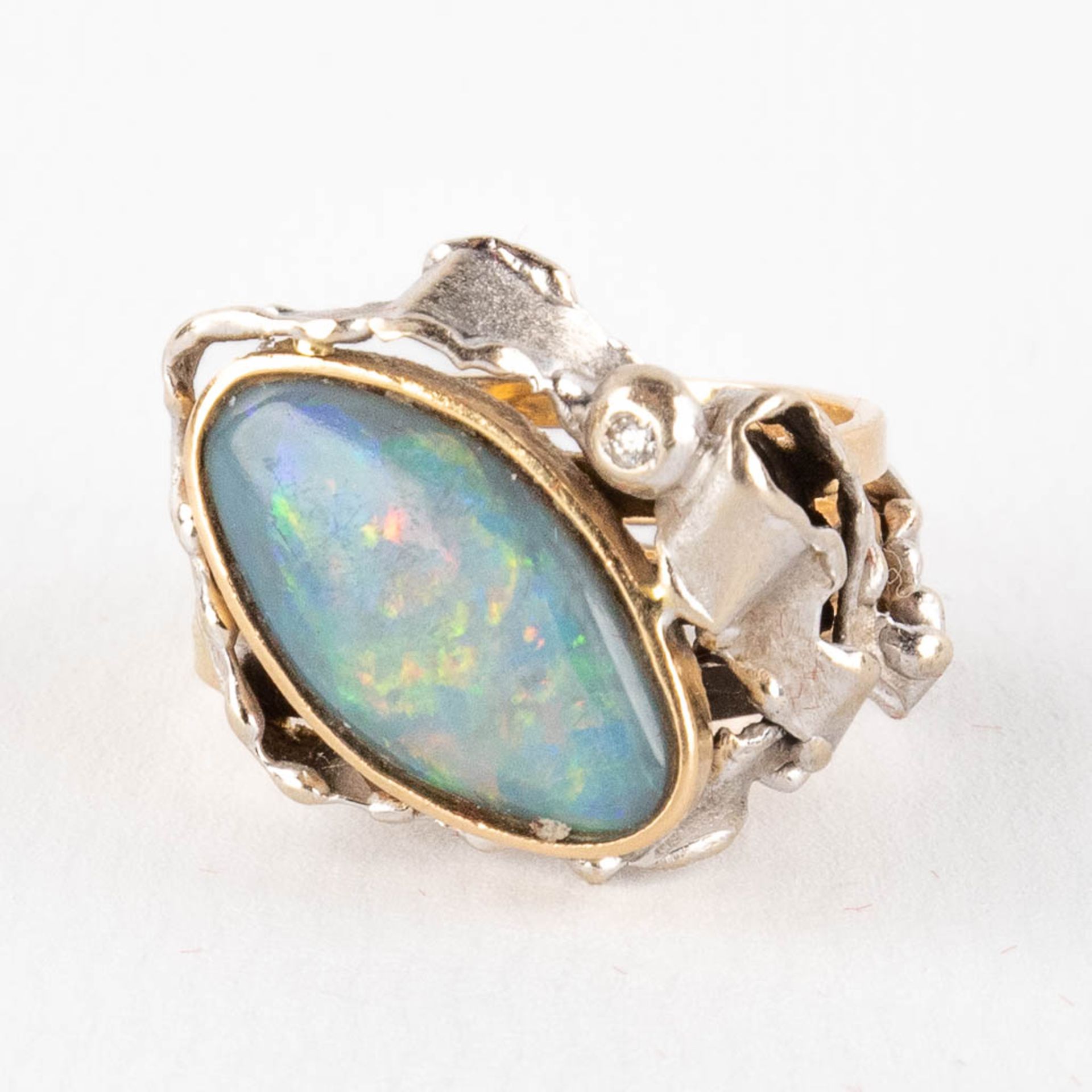 Aldighieri Gioielli, a ring with opal and old-cut diamond, 18ct yellow gold. Ring size 55. 8,8g. - Image 9 of 12