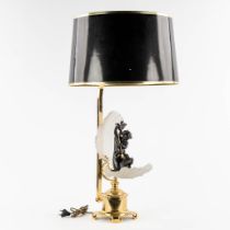 A decorative table lamp, glass brass with an image of Poseidon. 20th C. (H:80 x D:44 cm)