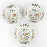 Three Chinese Famille Rose plates with a floral decor. 19th C. (D:22,5 cm)