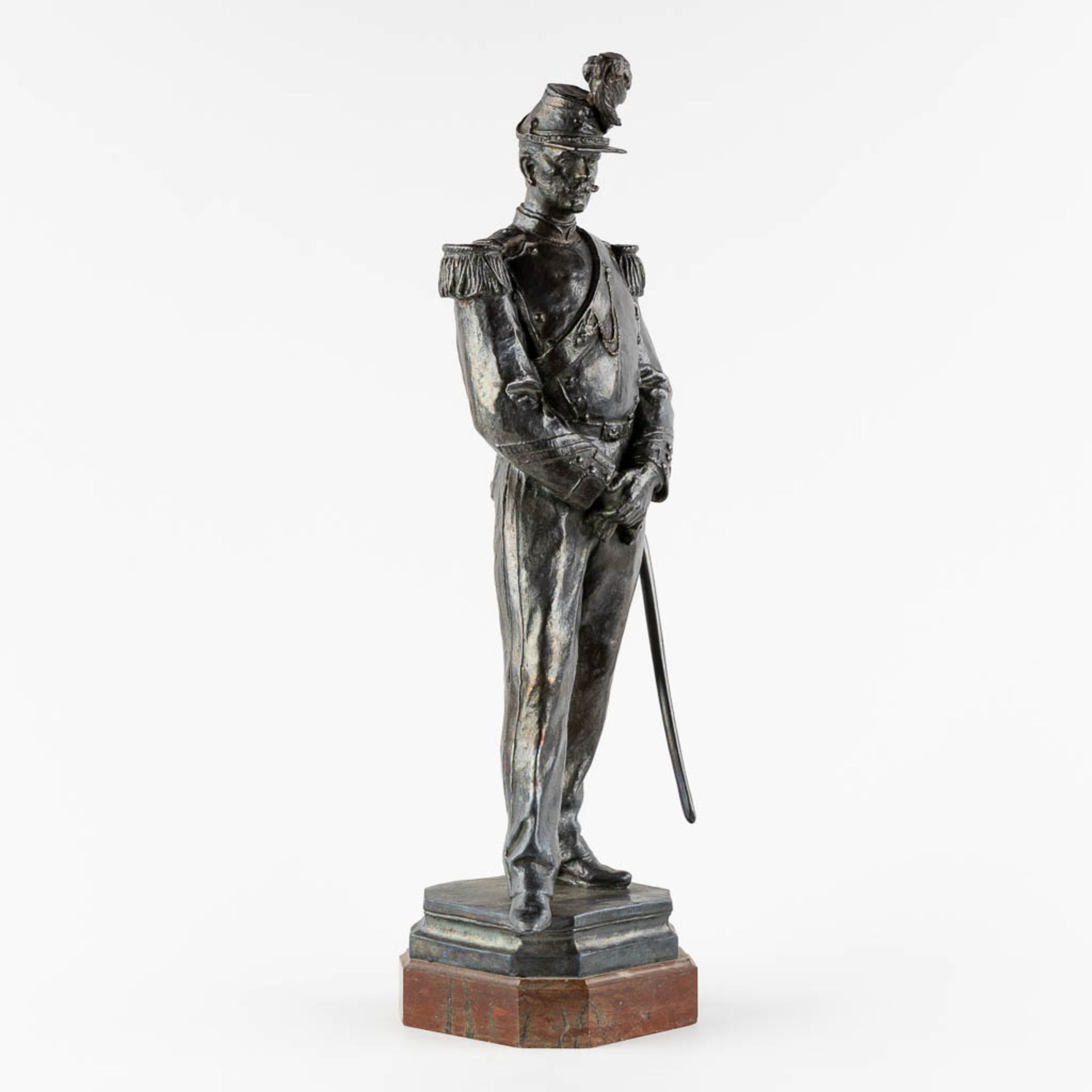 Léon MIGNON (1847-1898) 'French Soldier' patinated bronze, foundry mark. (L:15 x W:17 x H:55 cm)