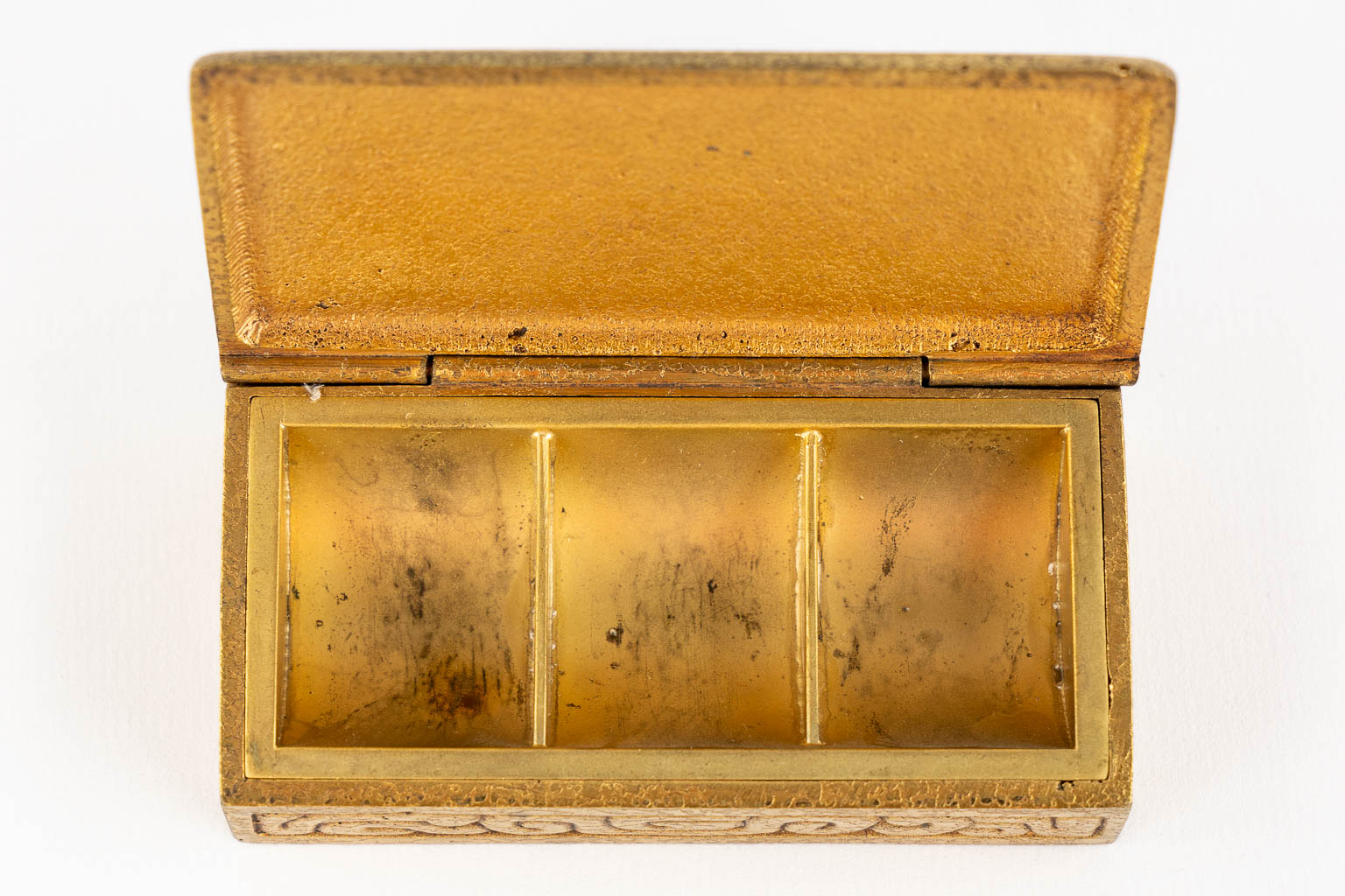 Tiffany Studio's, a zodiac stamp box. Bronze. (L:5 x W:9,5 x H:3 cm) - Image 11 of 11