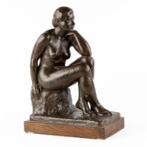 Joan SEGURA„ES (1932) 'The Waiting Lady' patinated bronze. Foundry mark. (L:17,5 x W:31,5 x H:45,5 c