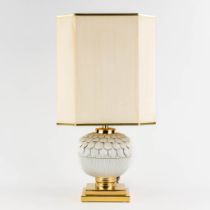 A decorative table lamp, white glazed ceramics. Circa 1980. (H:38 x D:23 cm)