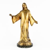 Paul GASQ (1860-1944) 'Christ with a Sacred Heart' gilt bronze. (L:18 x W:28 x H:45 cm)