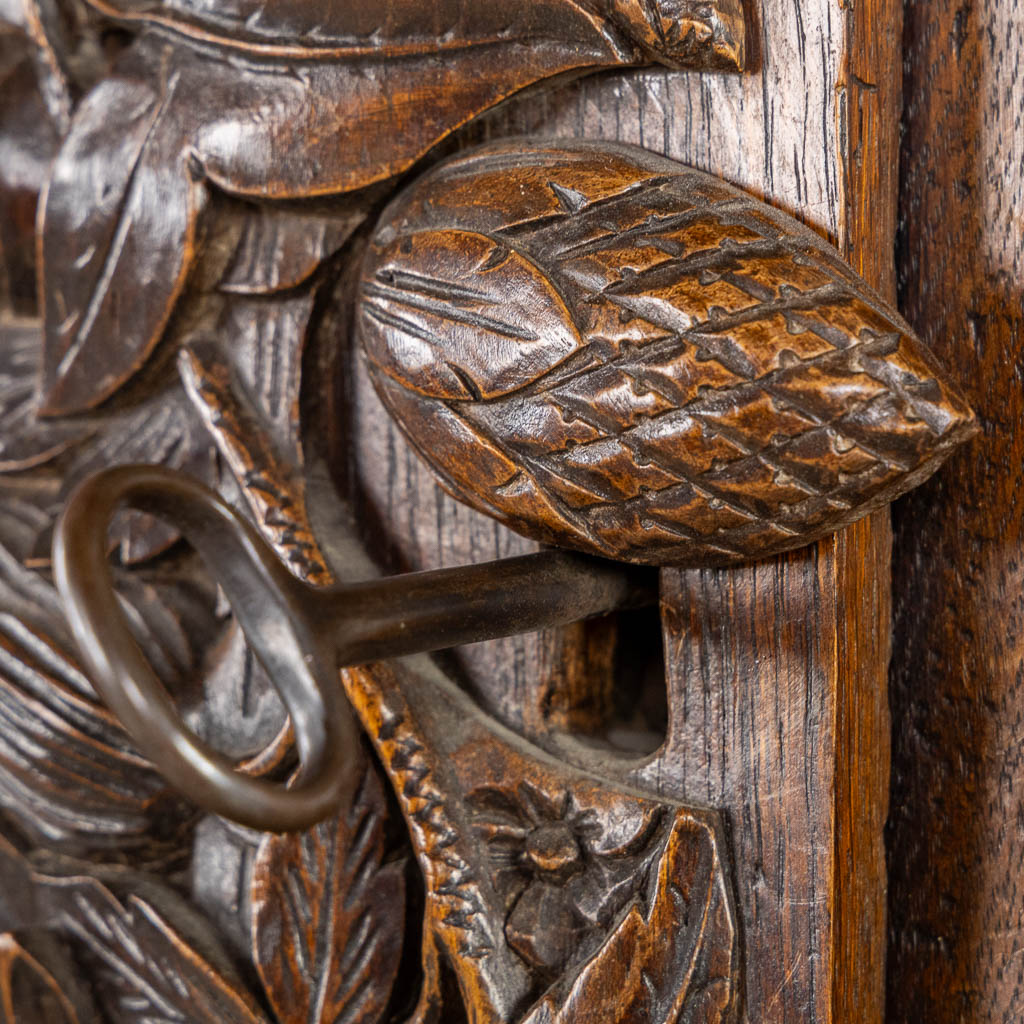 An antique 'Dutch pillow cabinet', ebonised wood, 19th C. (L:74 x W:182 x H:210 cm) - Image 13 of 20