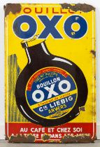 An antique enamel plate 'OXO Bouillon' . (W:39 x H:59 cm)