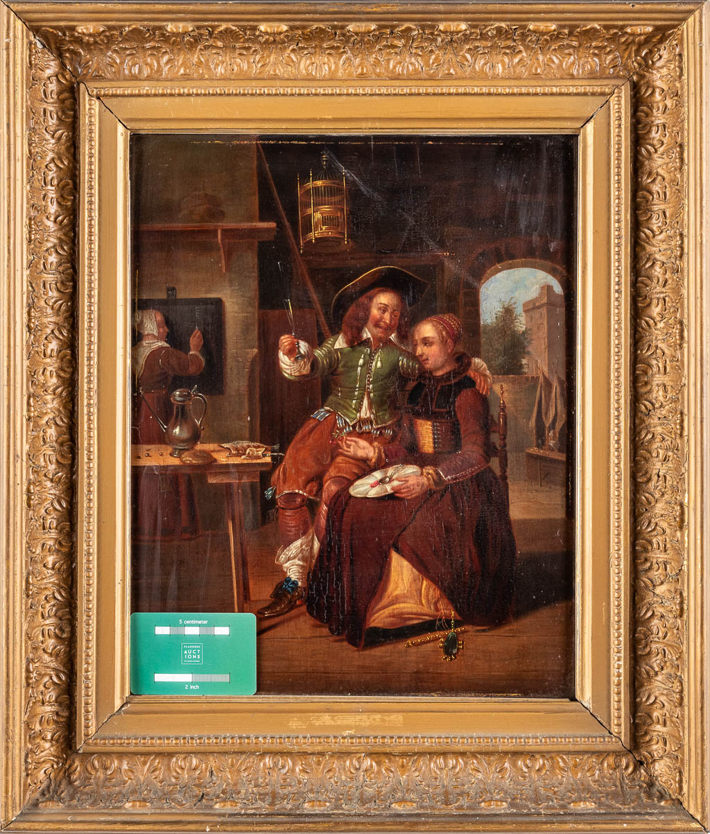 Portrait of Gabri‘l Metsu with his wife Isabella de Wolff, after an antique painting, oil on panel. - Image 2 of 8