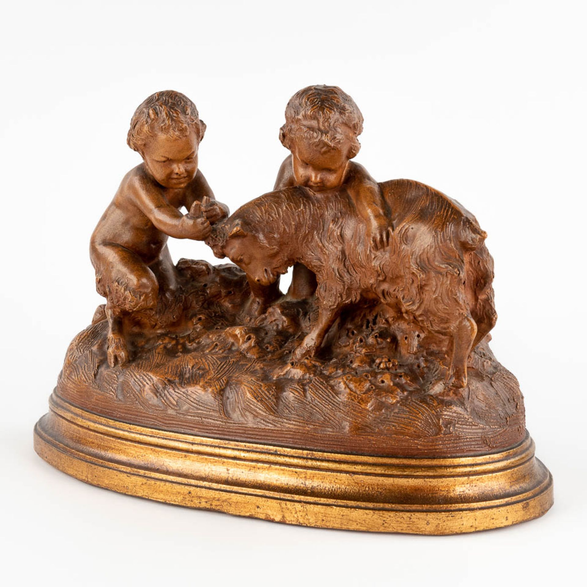 Giuseppe D'ASTE (1881-1945) 'Two satyrs with a goat' patinated terracotta. (L:22 x W:40 x H:28 cm) - Image 3 of 12