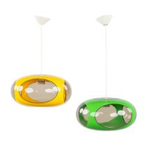 Luigi COLANI (1928-2019) 'UFO' a pair of 'Space Age' lamps, Yellow and green. (H:70 x D:39 cm)