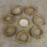 A collection of 8 portholes. Bronze and glass. (D:32 cm)