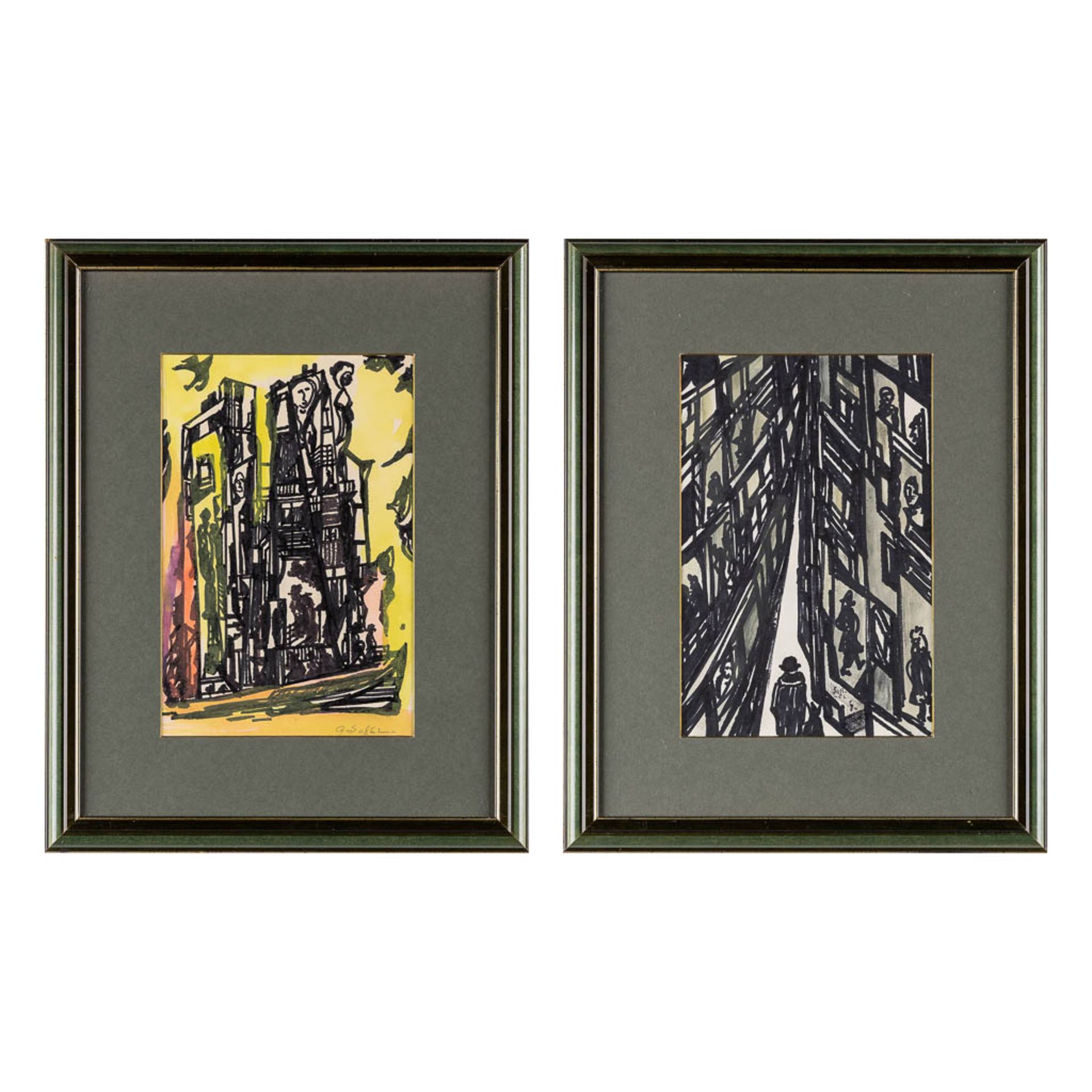 Gustave SOREL (1905-1981) Two abstract drawings, watercolour on paper. (W:18 x H:28 cm)
