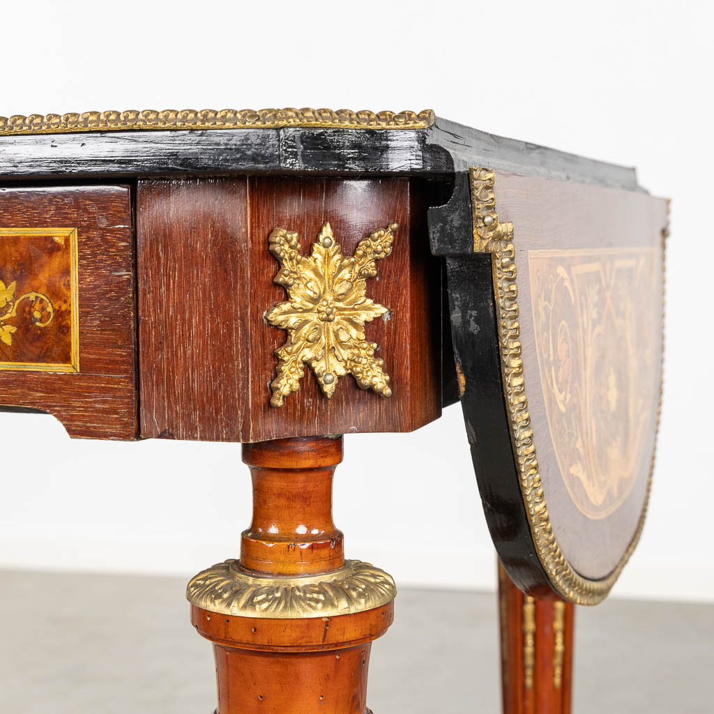 A side table/play table, marquetry inlay and mounted with bronze. 20th C. (L:57 x W:115 x H:74 cm) - Image 12 of 19