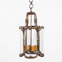 A large hall lamp, bronze and glass. Circa 1920. (L:34 x W:34 x H:73 cm)