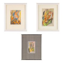 Gérard HOLMENS (1934-1995) 'Three abstract works' watercolor on paper. 1974 &amp; 1975. (W:12 x H:17