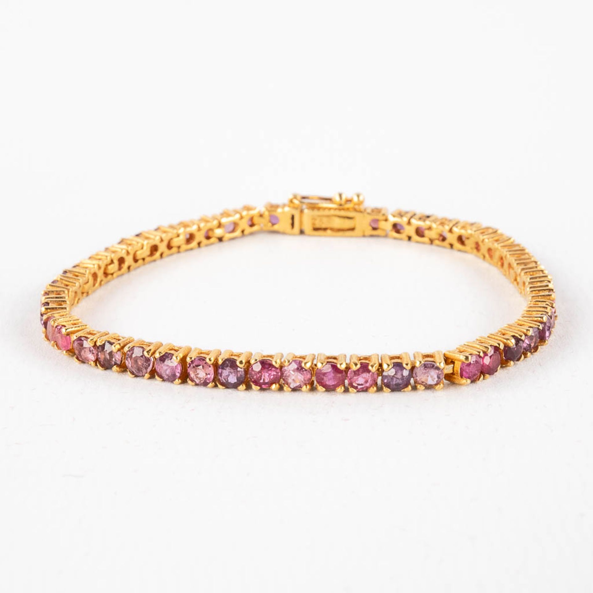 An elegant bracelet, gilt silver mounted with pink 'Tourmaline'. 10,41g. (L:17,8 cm) - Image 6 of 13