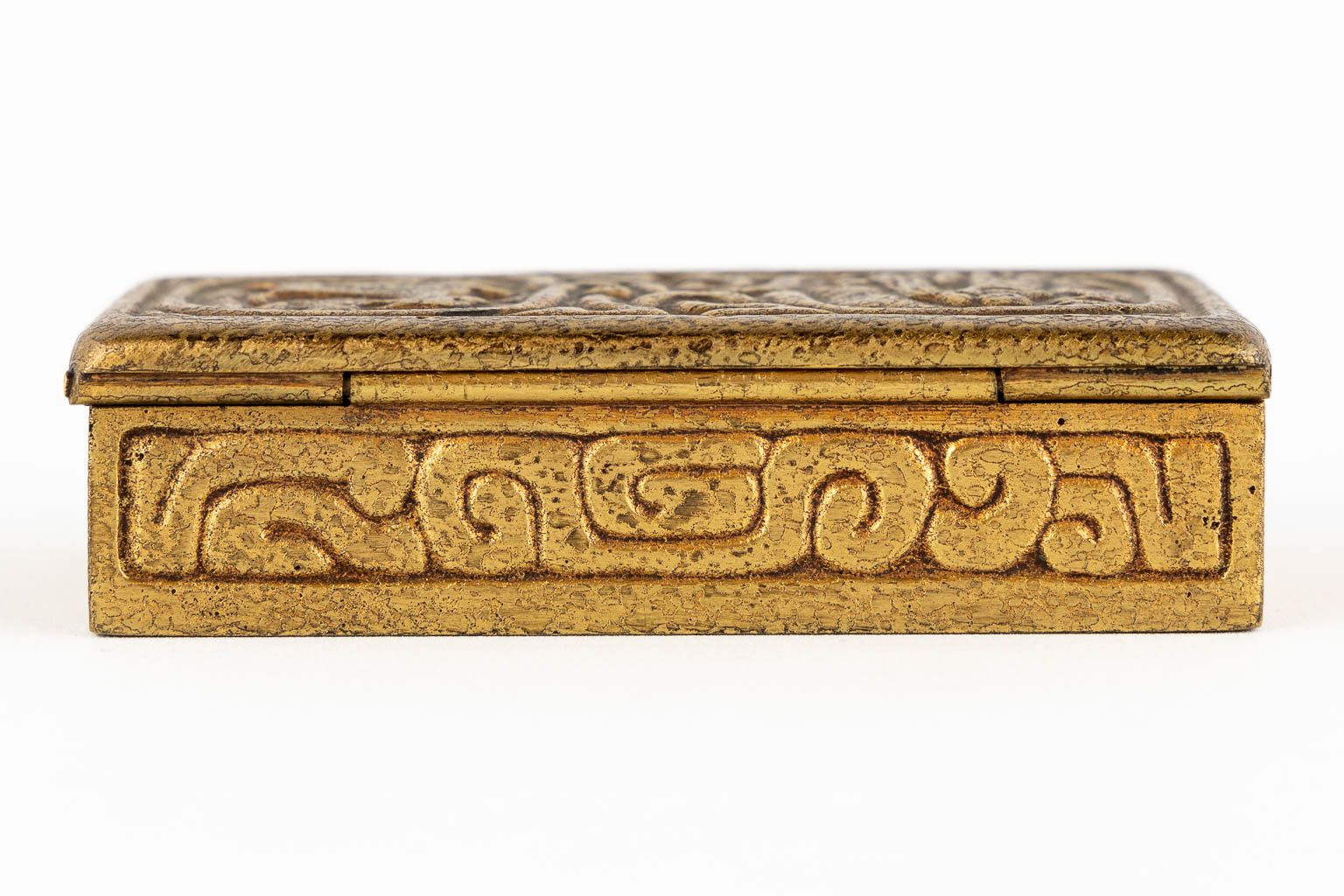 Tiffany Studio's, a zodiac stamp box. Bronze. (L:5 x W:9,5 x H:3 cm) - Image 5 of 11