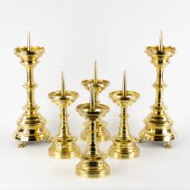 Six Church candlesticks in a Gothic Revival style, bronze. Two signed A. Kreiten, Kšln. (H:39 x D:14