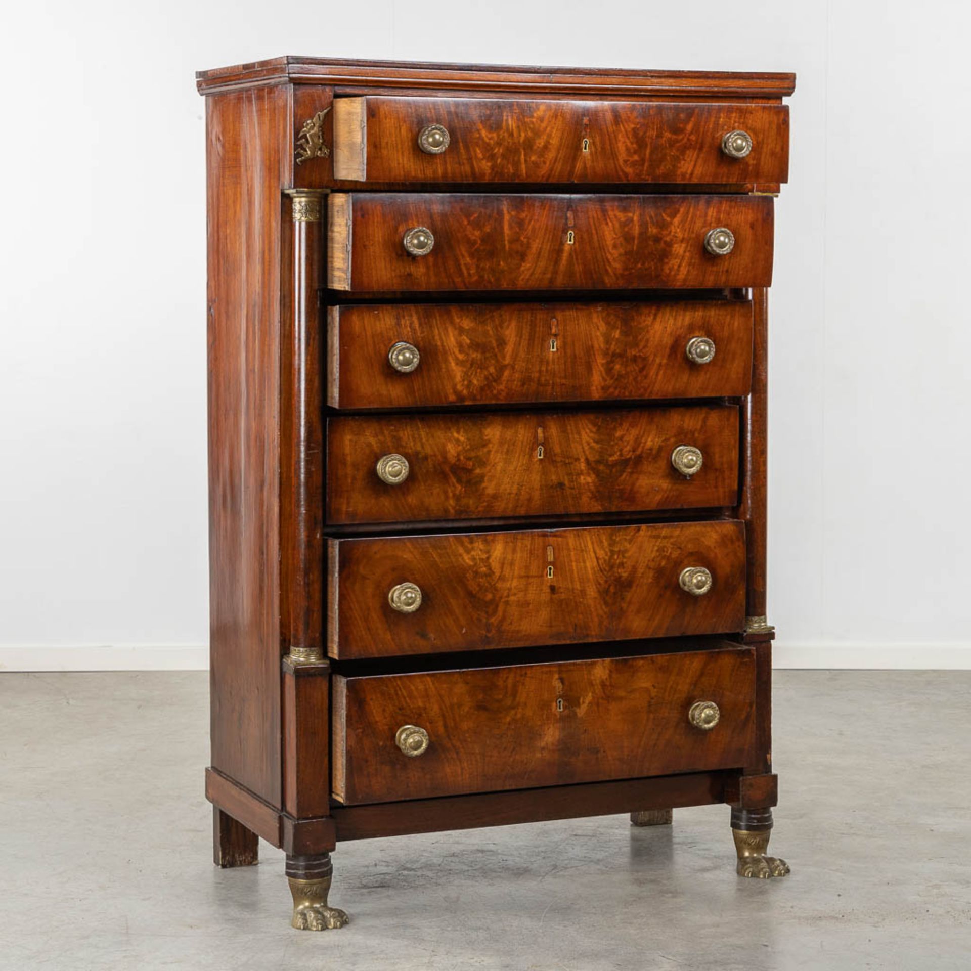 A 6-drawer cabinet, rosewood veneer mounted with bronze. Empire period, 19th C. (L:50 x W:100 x H:15 - Image 3 of 15