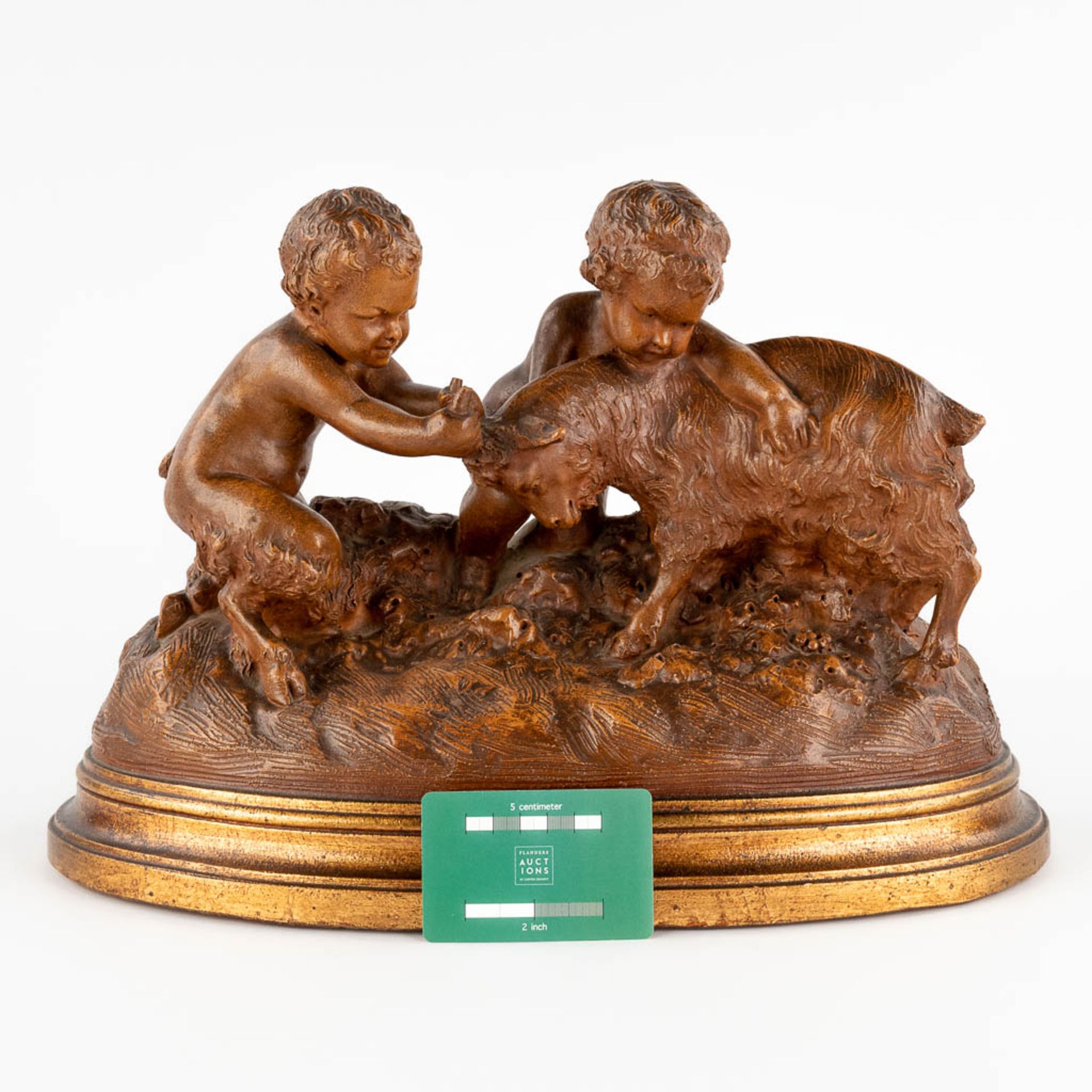 Giuseppe D'ASTE (1881-1945) 'Two satyrs with a goat' patinated terracotta. (L:22 x W:40 x H:28 cm) - Image 2 of 12