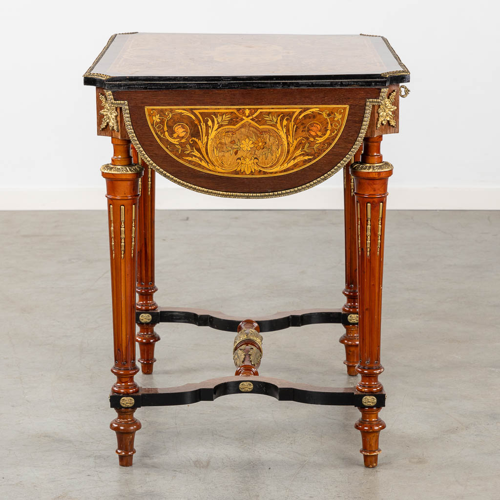A side table/play table, marquetry inlay and mounted with bronze. 20th C. (L:57 x W:115 x H:74 cm) - Image 8 of 19
