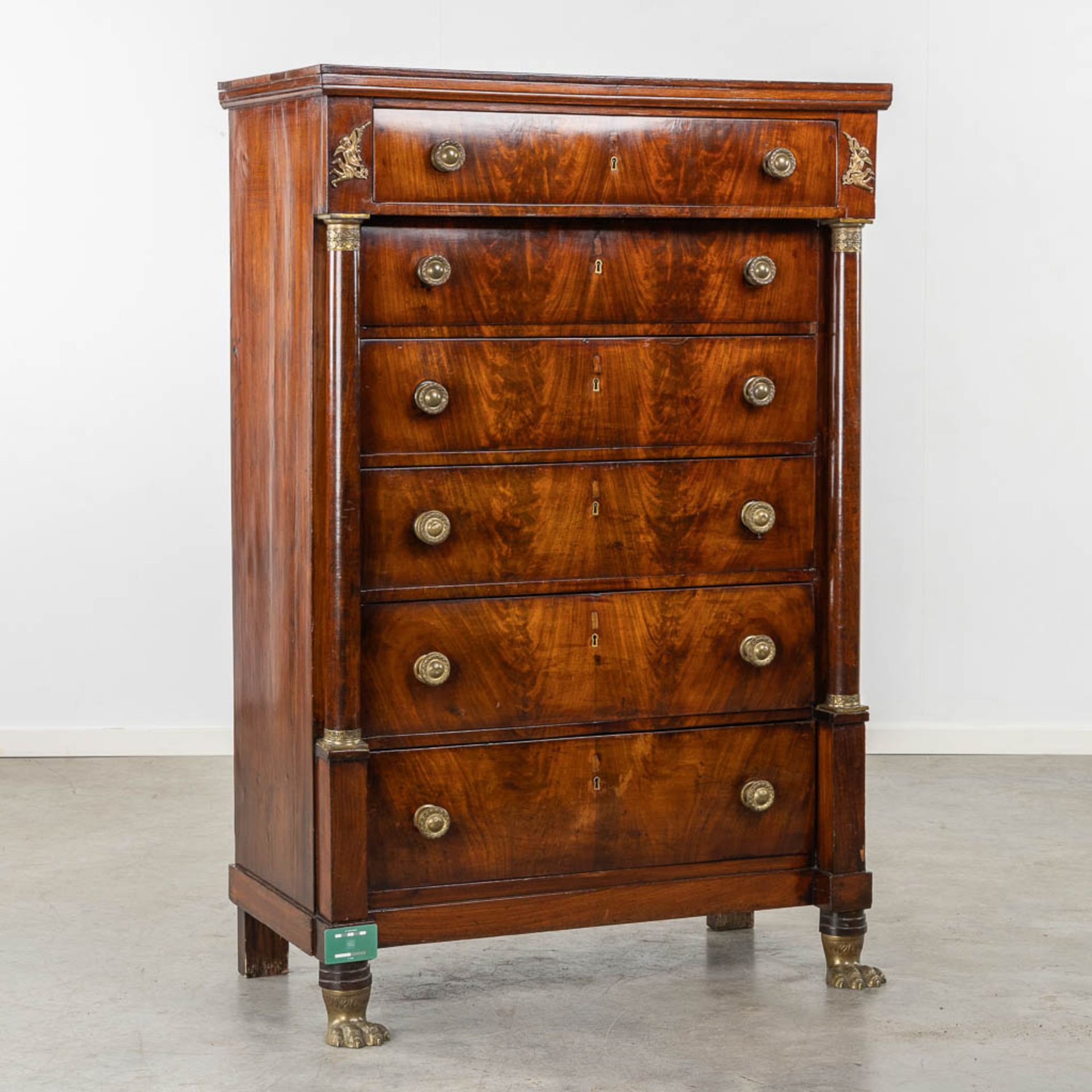 A 6-drawer cabinet, rosewood veneer mounted with bronze. Empire period, 19th C. (L:50 x W:100 x H:15 - Bild 2 aus 15
