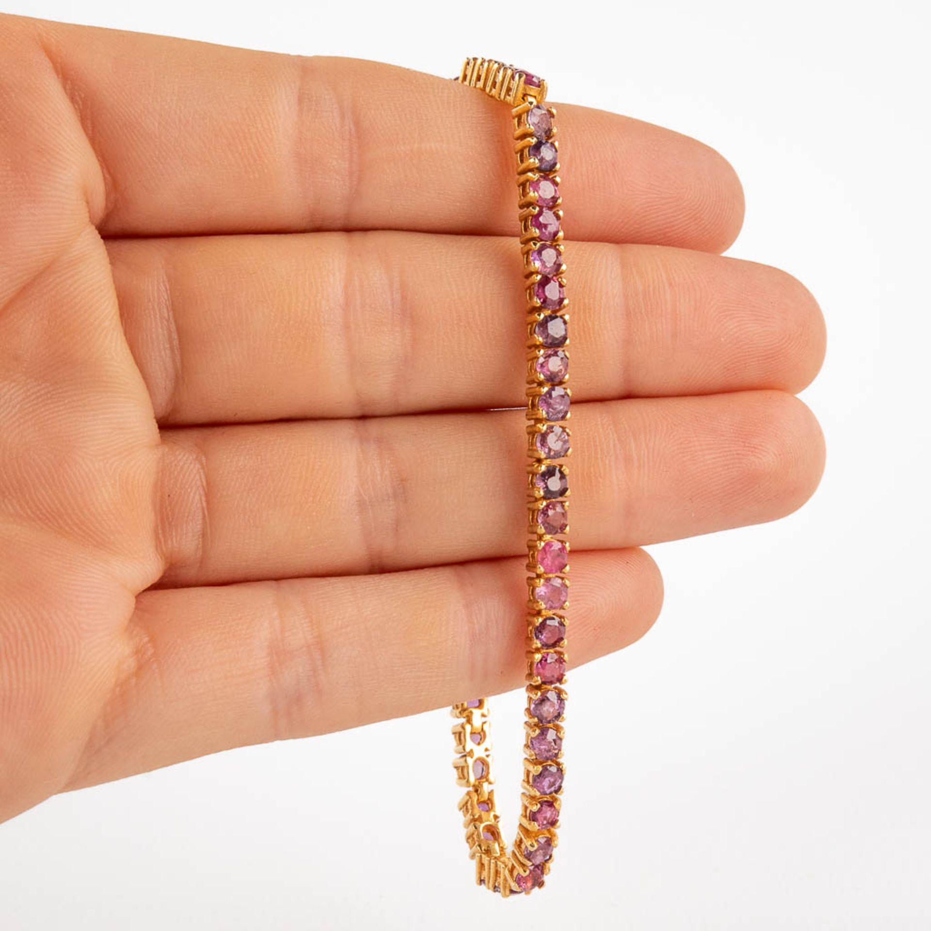 An elegant bracelet, gilt silver mounted with pink 'Tourmaline'. 10,41g. (L:17,8 cm) - Image 11 of 13