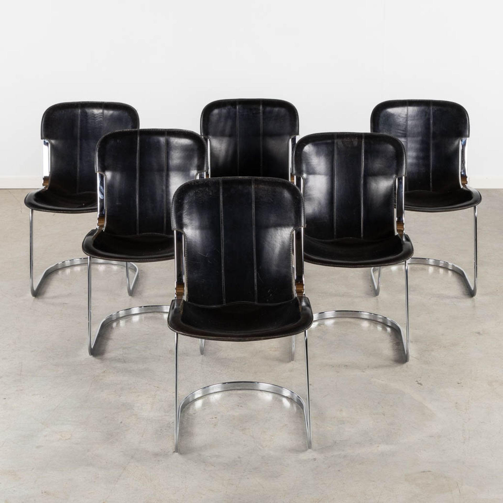 Willy RIZZO (1928-2013) 'Six Chairs' chromed metal and leather. (L:60 x W:45 x H:79 cm)