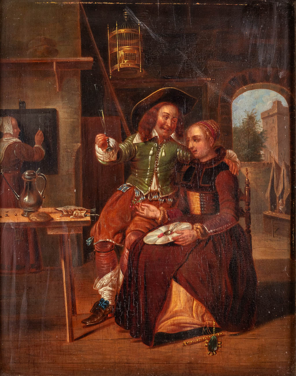 Portrait of Gabri‘l Metsu with his wife Isabella de Wolff, after an antique painting, oil on panel.