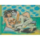 Koen SCHERPEREEL (1961-1997) 'Loving Couple' a drawing, gouache on paper, 1991. (W:24 x H:18 cm)