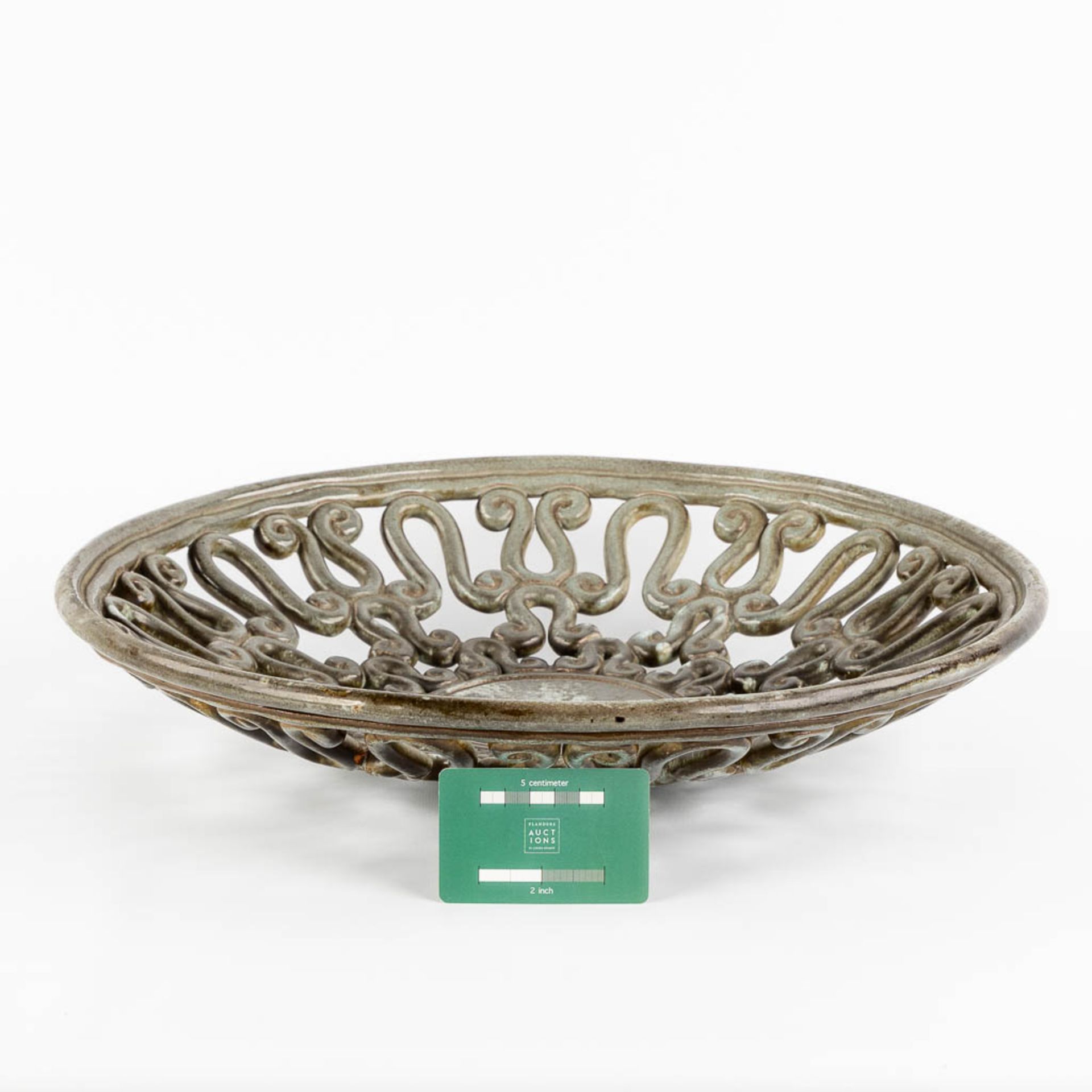 Alexandre DE WEMMEL (1925-1962) 'Fruit bowl' ajoured rims. Glazed ceramics. (H:9 x D:44 cm) - Image 2 of 9