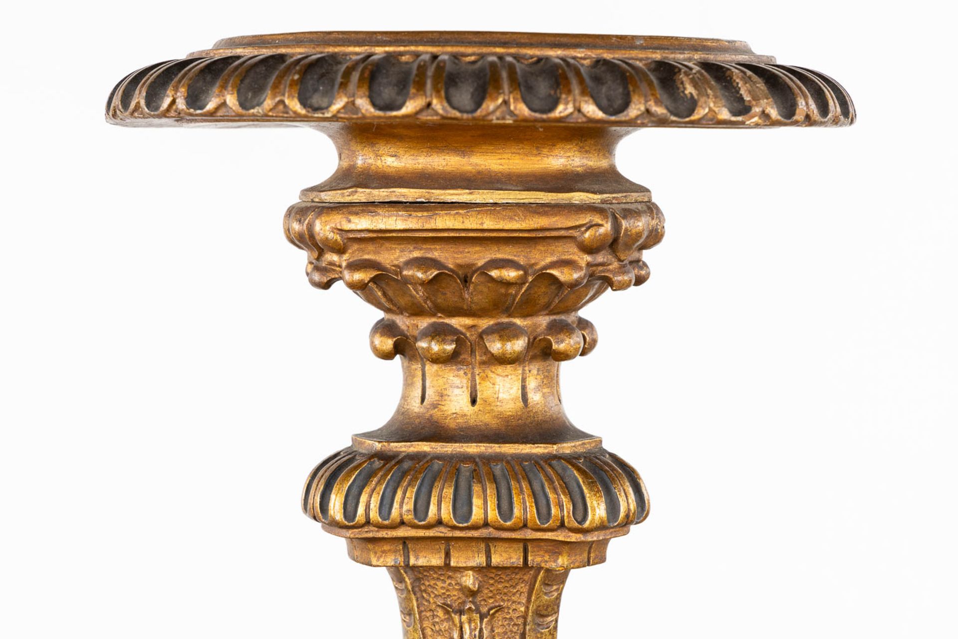 A richly sculptured and gilt wood pedestal. 19th C. (H:125 x D:40 cm) - Bild 9 aus 13