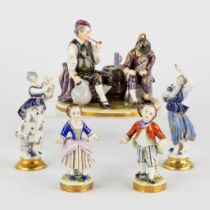 Volkstedt-Rudolstadt, Capodimonte, Five pieces of polychrome porcelain figurines. 20th C. (L:12 x W: