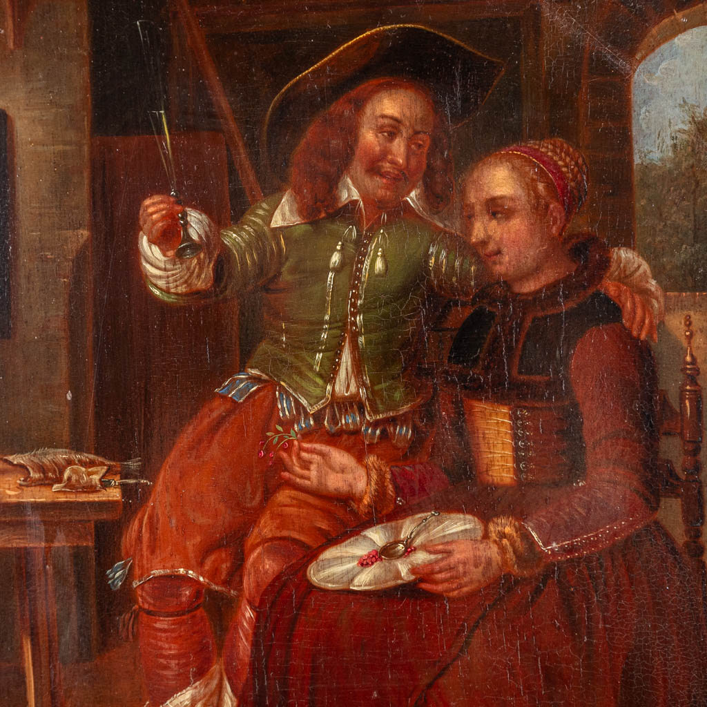 Portrait of Gabri‘l Metsu with his wife Isabella de Wolff, after an antique painting, oil on panel. - Image 6 of 8