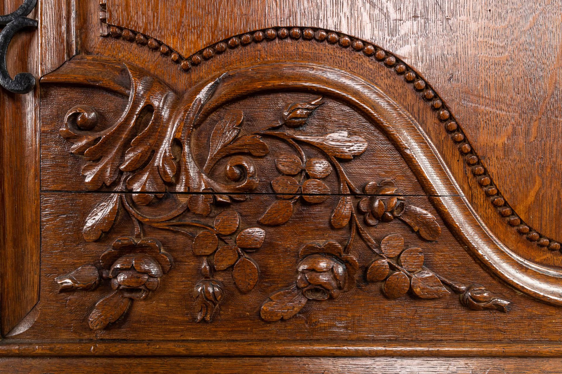 A richly sculptured and antique Normandy high cabinet, Armoire. France, 18th C. (L:68 x W:175 x H:23 - Bild 11 aus 21