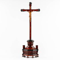 A large crucifix, ebonised wood and tortoise shell. 19th C. (L:16 x W:40 x H:104 cm)