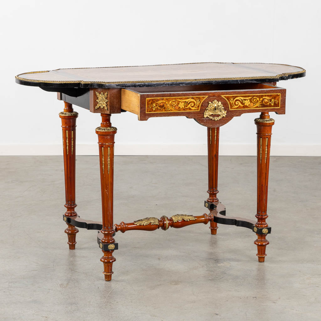 A side table/play table, marquetry inlay and mounted with bronze. 20th C. (L:57 x W:115 x H:74 cm) - Image 4 of 19